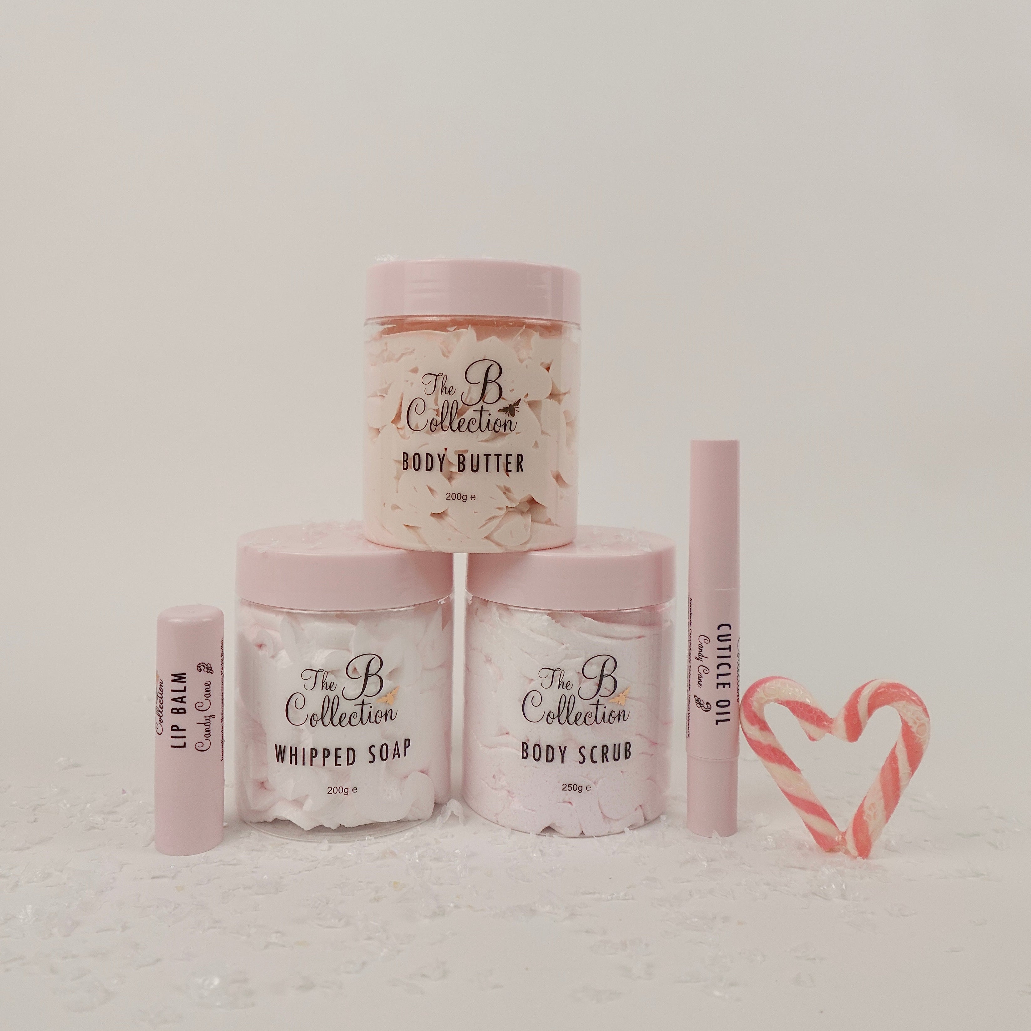 Collection of skincare products with 'The Body Collection' branding on a white background